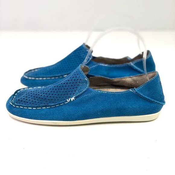 OluKai Nohea Perforated royal blue suede slip on loafers convertible heel size 7 - Picture 4 of 9